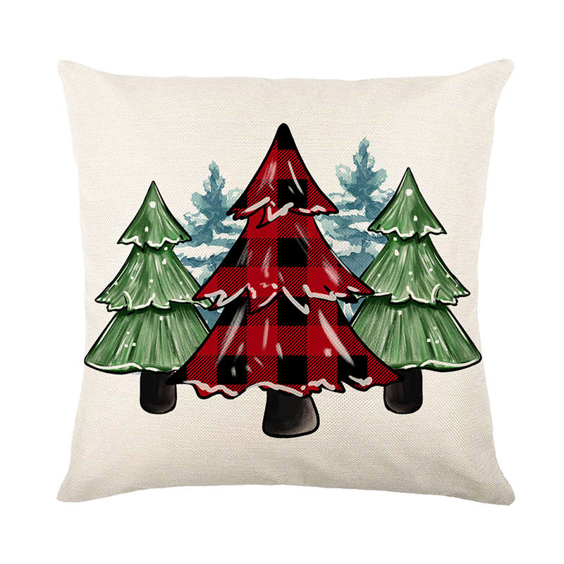Wholesale Christmas red and black plaid linen print pillowcase